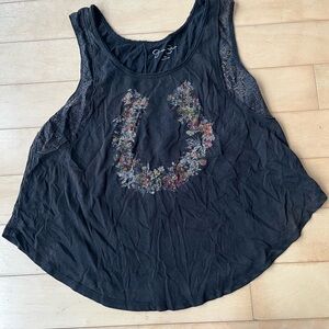 Jessica Simpson Black Floral Tank Top with Lace
